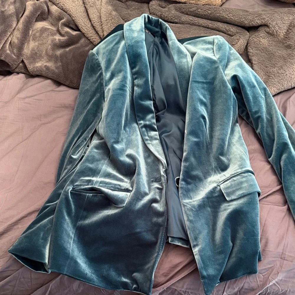 INC International Concepts Teal Velvet Blazer - Picture 1 of 6